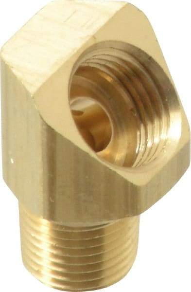 Parker - 1/4" Tube OD, Brass Flared Tube Inverted 45° Elbow - 1/8-27 NPTF, Flare x MNPTF Ends - Eagle Tool & Supply