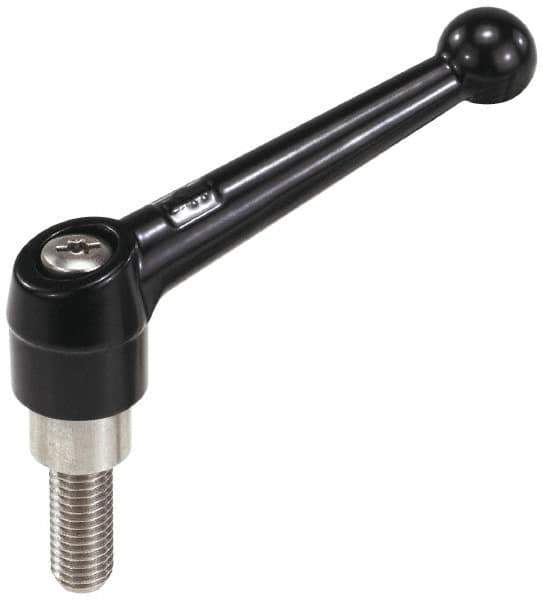 KIPP - #10-24, 13mm Hub Diam, Zinc Die Cast (Stainless Steel Components) Threaded Stud Adjustable Clamping Lever - 0.79" Stud Length, 46mm OAL, 32.5mm High - Eagle Tool & Supply