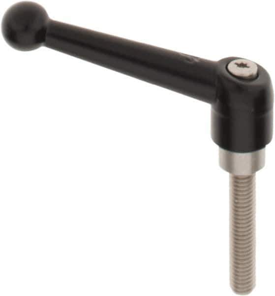 KIPP - 3/8-16, 0.83" Hub Diam, Zinc Die Cast (Stainless Steel Components) Threaded Stud Adjustable Clamping Lever - 1.97" Stud Length, 3.54" OAL, 2.26" High - Eagle Tool & Supply