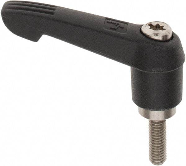 KIPP - M5 x 0.8, 13mm Hub Diam, Glass Fiber (Stainless Steel Components) Metric Threaded Stud Adjustable Clamping Lever - 15mm Stud Length, 47mm OAL, 30mm High - Eagle Tool & Supply