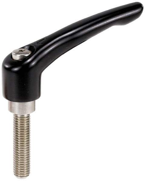 KIPP - 1/4-20, 0.55" Hub Diam, Zinc Die Cast (Stainless Steel Components) Threaded Stud Adjustable Clamping Lever - 1.18" Stud Length, 1.85" OAL, 1.22" High - Eagle Tool & Supply