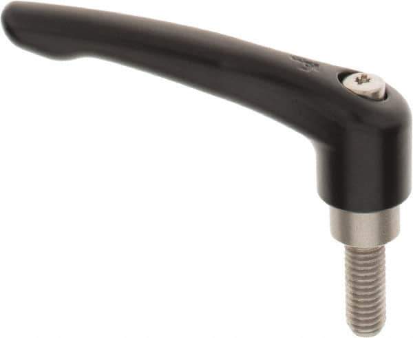 KIPP - 3/8-16, 0.83" Hub Diam, Zinc Die Cast (Stainless Steel Components) Threaded Stud Adjustable Clamping Lever - 0.98" Stud Length, 3.58" OAL, 2.15" High - Eagle Tool & Supply