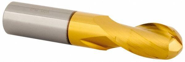 Kennametal - 3/8" Diam, 5/8" LOC, 2 Flute Solid Carbide Ball End Mill - TiN/TiCN/TiN Finish, Single End, 2" OAL, 3/8" Shank Diam, Spiral Flute - Eagle Tool & Supply