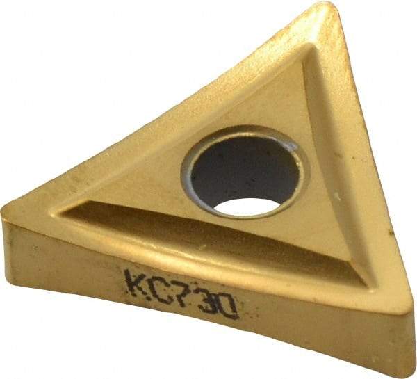 Kennametal - TNMP432 Grade KC730 Carbide Turning Insert - TiN Finish, 60° Triangle, 1/2" Inscr Circle, 3/16" Thick, 1/32" Corner Radius - Eagle Tool & Supply