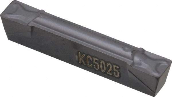Kennametal - 03G GMN Grade KC5025, 3.18mm Cutting Width Carbide Grooving Insert - 3.4mm Max Depth of Cut, Neutral, 0.4mm Corner Radius, TiAlN Finish - Eagle Tool & Supply