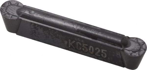 Kennametal - 125R GMN Grade KC5025, 3.18mm Cutting Width Carbide Grooving Insert - 2.7mm Max Depth of Cut, Neutral, 1/16" Corner Radius, TiAlN Finish - Eagle Tool & Supply