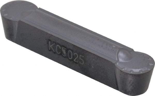 Kennametal - 250R GMN Grade KC5025, 6.35mm Cutting Width Carbide Grooving Insert - 5.2mm Max Depth of Cut, Neutral, 1/8" Corner Radius, TiAlN Finish - Eagle Tool & Supply