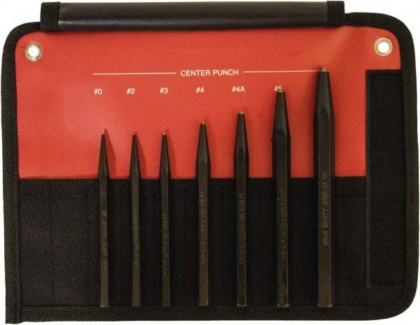 Mayhew - 7 Piece, 1/16 to 1/4", Center Punch Set - Hex Shank, Steel, Comes in Kit Bag - Eagle Tool & Supply