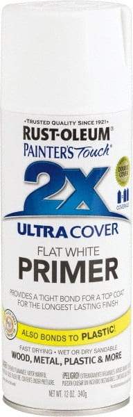 Rust-Oleum - 12 oz White Aerosol Primer - 12 Sq Ft/Gal, Direct to Metal, Quick Drying, Interior/Exterior - Eagle Tool & Supply