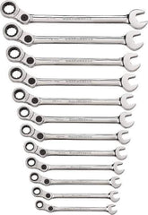 GearWrench - 12 Piece, 8mm to 19mm, 12 Point Combination Wrench Set - Metric Measurement Standard, Chrome Finish - Eagle Tool & Supply