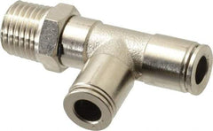 Value Collection - 1/4" Outside Diam, 1/4 NPT, Nickel Plated Brass Push-to-Connect Tube Male Run Tee - 150 Max psi, Tube to Male NPT Connection, Brass O-Ring - Eagle Tool & Supply