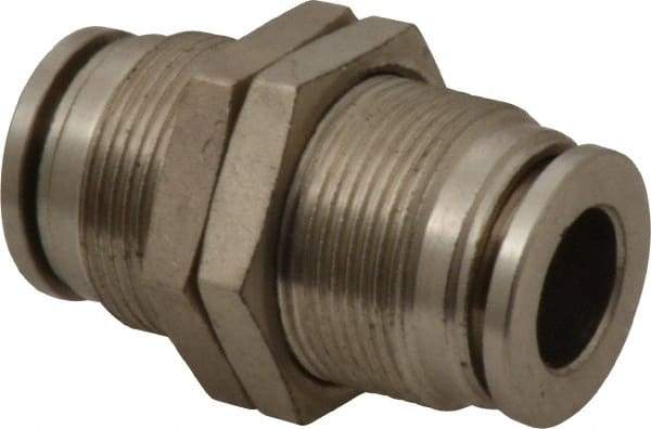 Value Collection - 3/8" Outside Diam, Nickel Plated Brass Push-to-Connect Tube Bulkhead Union - 150 Max psi, Tube to Tube Connection, Brass O-Ring - Eagle Tool & Supply