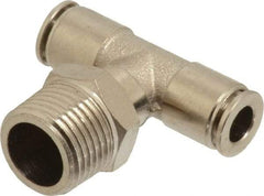 Value Collection - 1/4" Outside Diam, 3/8 NPT, Nickel Plated Brass Push-to-Connect Tube Male Branch Tee - 150 Max psi, Tube to Male NPT Connection, Brass O-Ring - Eagle Tool & Supply
