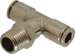 Value Collection - 1/4" Outside Diam, 1/4 NPT, Nickel Plated Brass Push-to-Connect Tube Male Branch Tee - 150 Max psi, Tube to Male NPT Connection, Brass O-Ring - Eagle Tool & Supply