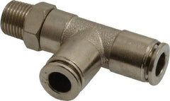 Value Collection - 1/4" Outside Diam, 1/8 NPT, Nickel Plated Brass Push-to-Connect Tube Male Run Tee - 150 Max psi, Tube to Male NPT Connection, Brass O-Ring - Eagle Tool & Supply