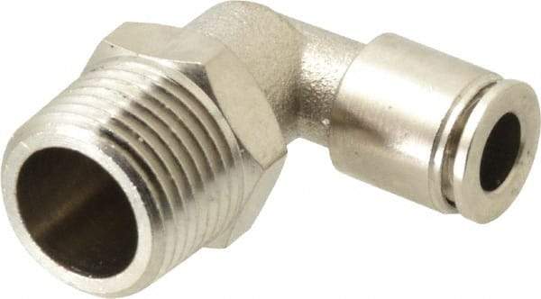 Value Collection - 1/4" Outside Diam, 3/8 NPT, Nickel Plated Brass Push-to-Connect Tube Male Elbow - 150 Max psi, Tube to Male NPT Connection, Brass O-Ring - Eagle Tool & Supply