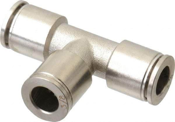 Value Collection - 3/8" Outside Diam, Nickel Plated Brass Push-to-Connect Tube Union Tee - 150 Max psi, Tube to Tube Connection, Brass O-Ring - Eagle Tool & Supply