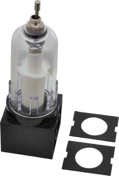 PRO-SOURCE - 1/4" Port, 4.64" High x 1-1/2" Wide, Compact FRL Filter with Polycarbonate Bowl & Manual Drain - 30 SCFM, 150 Max psi, 125°F Max, Modular Connection, 1 oz Bowl Capacity - Eagle Tool & Supply