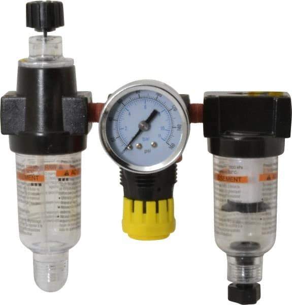 PRO-SOURCE - 1/8" NPT Port Miniature 3 Piece Filter-Regulator-Lubricator FRL Unit - Polycarbonate Bowl, 22 SCFM, 150 Max psi, 5.98" High, Manual Drain - Eagle Tool & Supply