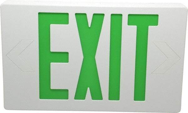 Mule - 1 Face, 5 Watt, White, Polycarbonate, LED, Illuminated Exit Sign - 120/277 VAC, Nickel Cadmium, Universal Mounted, 12 Inch Long x 1-1/2 Inch Wide x 7-1/2 Inch High - Eagle Tool & Supply
