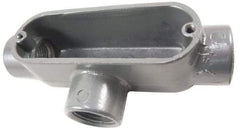 Thomas & Betts - T Body, 2" Trade, IMC, Rigid Aluminum Conduit Body - Oval, 10-3/16" OAL, 69-1/2 cc Capacity, Gray - Eagle Tool & Supply