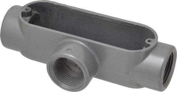 Thomas & Betts - T Body, 1" Trade, IMC, Rigid Aluminum Conduit Body - Oval, 5-15/16" OAL, 11.8 cc Capacity, Gray - Eagle Tool & Supply