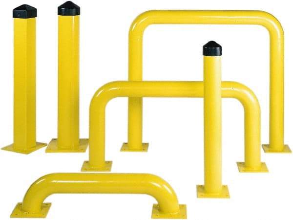 Eagle - 6-5/8" Diam x 42" High, Yellow Steel Bollard - 10" Wide x 10" Long Mounting Plate, 72 Lb - Eagle Tool & Supply
