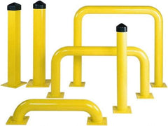 Eagle - 5" Diam x 36" High, Yellow Steel Bollard - 10" Wide x 10" Long Mounting Plate, 47 Lb - Eagle Tool & Supply