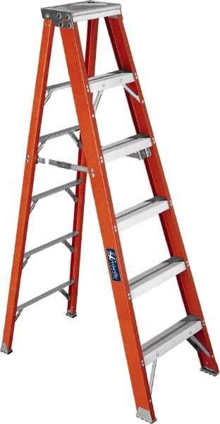 Louisville - 5 Steps, 5' High, Type IAA Rating, Fiberglass Step Ladder - 375 Lb Capacity, 20-5/16" Base Width - Eagle Tool & Supply