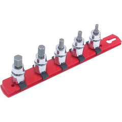 Wiha - 5 Piece 1/4" Drive Hex Bit Socket Set - 4 to 10mm Hex, Comes in Rail - Eagle Tool & Supply