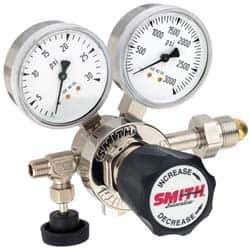 Miller-Smith - 580 CGA Inlet Connection, 150 Max psi, Argon, Nitrogen & Helium Welding Regulator - Needle Valve with 1/8" Swagelok Tube Fitting Thread - Exact Industrial Supply