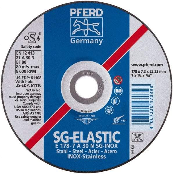 PFERD - 46 Grit, 4-1/2" Wheel Diam, 5/8" Arbor Hole, Type 27 Depressed Center Wheel - Aluminum Oxide - Eagle Tool & Supply
