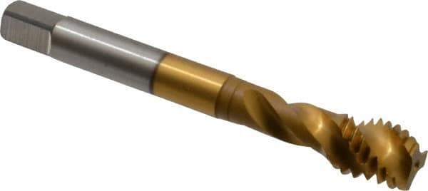 Accupro - 7/16-14 UNC 3 Flute Modified Bottoming Spiral Flute Tap - Powdered Metal, TiN Finish, 3-5/32" OAL, Right Hand Flute, Right Hand Thread, H3 - Eagle Tool & Supply