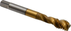 Accupro - 7/16-14 UNC 3 Flute Modified Bottoming Spiral Flute Tap - Powdered Metal, TiN Finish, 3-5/32" OAL, Right Hand Flute, Right Hand Thread, H3 - Eagle Tool & Supply