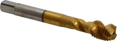 Accupro - 7/16-20 UNF 3 Flute Modified Bottoming Spiral Flute Tap - Powdered Metal, TiN Finish, 3-5/32" OAL, Right Hand Flute, Right Hand Thread, H3 - Eagle Tool & Supply