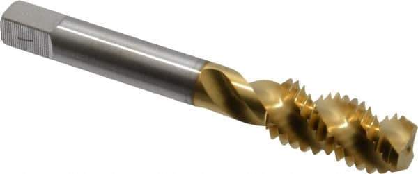 Accupro - 1/2-13 UNC 3 Flute 2B Modified Bottoming Spiral Flute Tap - Powdered Metal, TiN Finish, 3-3/8" OAL, Right Hand Flute, Right Hand Thread, H5 - Eagle Tool & Supply