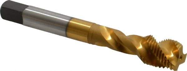Accupro - 1/2-20 UNF 3 Flute 2B Modified Bottoming Spiral Flute Tap - Powdered Metal, TiN Finish, 3-3/8" OAL, Right Hand Flute, Right Hand Thread, H5 - Eagle Tool & Supply