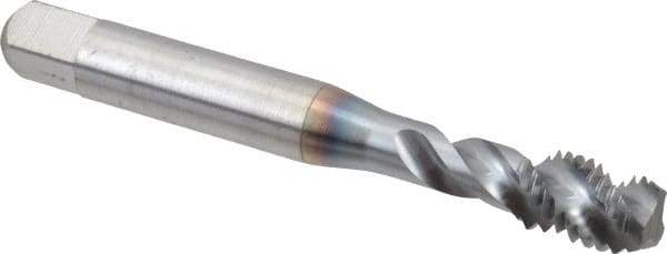 Accupro - M8x1.25 Metric Coarse 3 Flute 6H Modified Bottoming Spiral Flute Tap - Powdered Metal, TiCN Finish, 2-23/32" OAL, Right Hand Flute, Right Hand Thread, D5 - Eagle Tool & Supply
