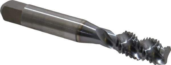 Accupro - M10x1.50 Metric Coarse 3 Flute 6H Modified Bottoming Spiral Flute Tap - Powdered Metal, TiCN Finish, 2-15/16" OAL, Right Hand Flute, Right Hand Thread, D6 - Eagle Tool & Supply