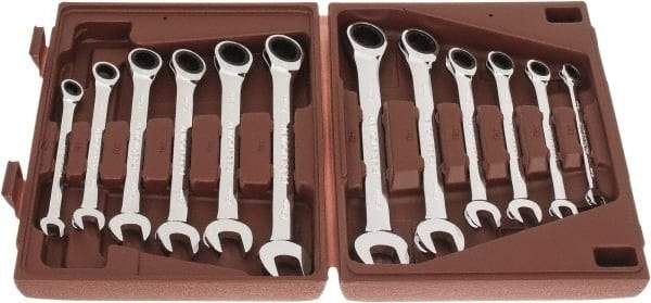 Paramount - 12 Piece, 8mm to 19mm, Ratcheting Combination Wrench Set - Metric Measurement Standard, Full Polish Chrome Finish, Comes in Blow Molded Case - Eagle Tool & Supply