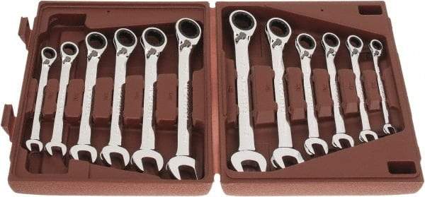 Paramount - 12 Piece, 8mm to 19mm, Reversible Ratcheting Combination Wrench Set - Metric Measurement Standard, Full Polish Chrome Finish, Comes in Blow Molded Case - Eagle Tool & Supply