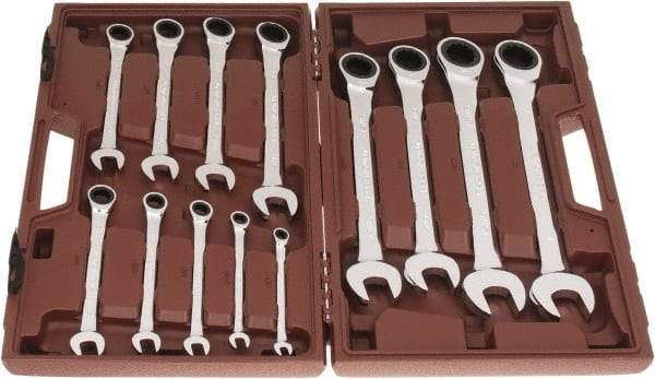 Paramount - 13 Piece, 1/4" to 1", Ratcheting Combination Wrench Set - Inch Measurement Standard, Full Polish Chrome Finish, Comes in Blow Molded Case - Eagle Tool & Supply