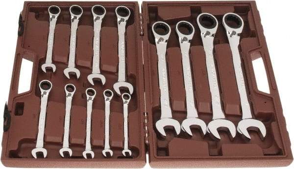 Paramount - 13 Piece, 5/16" to 1", Reversible Ratcheting Combination Wrench Set - Inch Measurement Standard, Full Polish Chrome Finish, Comes in Blow Molded Case - Eagle Tool & Supply