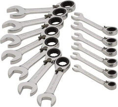 Paramount - 13 Piece, 6mm to 19mm, Stubby Ratcheting Reversible Combination Wrench Set - Metric Measurement Standard, Full Polish Chrome Finish, Comes in Blow Molded Case - Eagle Tool & Supply