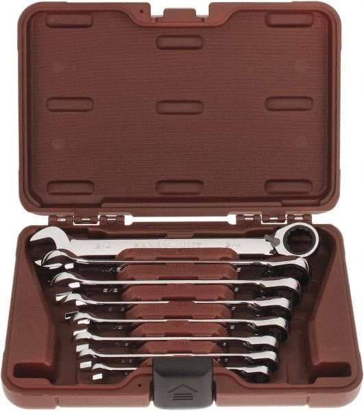 Paramount - 8 Piece, 5/16 to 3/4", Reversible Ratcheting Combination Wrench Set - Inch System of Measurement, Full Polish Chrome Finish, Comes in Blow Molded Case - Eagle Tool & Supply