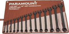 Paramount - 14 Piece, 3/8" to 1-1/4", Combination Wrench Set - Inch Measurement Standard, Black Oxide Finish, Comes in Canvas Roll - Eagle Tool & Supply