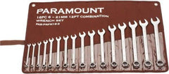 Paramount - 16 Piece, 6mm to 21mm, Combination Wrench Set - Metric Measurement Standard, Satin Chrome Finish, Comes in Canvas Roll - Eagle Tool & Supply