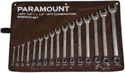 Paramount - 16 Piece, 1/4 to 1-1/4", Combination Wrench Set - Inch System of Measurement, Satin Chrome Finish, Comes in Canvas Roll - Eagle Tool & Supply