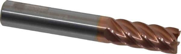 Accupro - 3/8", 7/8" LOC, 3/8" Shank Diam, 2-1/2" OAL, 6 Flute, Solid Carbide Square End Mill - Single End, TiCN Finish, Spiral Flute, 40° Helix, Centercutting, Right Hand Cut, Right Hand Flute - Eagle Tool & Supply