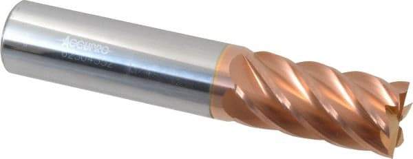 Accupro - 3/4", 1-1/2" LOC, 3/4" Shank Diam, 4" OAL, 6 Flute, Solid Carbide Square End Mill - Single End, TiCN Finish, Spiral Flute, 40° Helix, Centercutting, Right Hand Cut, Right Hand Flute - Eagle Tool & Supply